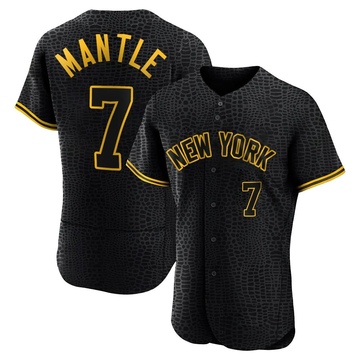 Authentic Mickey Mantle Men's New York Yankees Black Snake Skin City Jersey