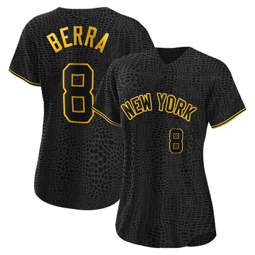 Replica Yogi Berra Women's New York Yankees Black Snake Skin City Jersey